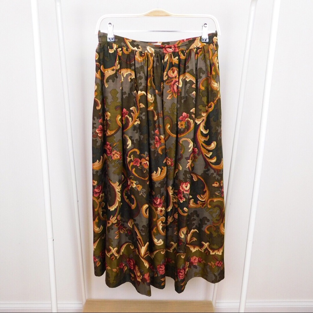 Vintage Wool & Silk Blend Patterned Midi Skirt